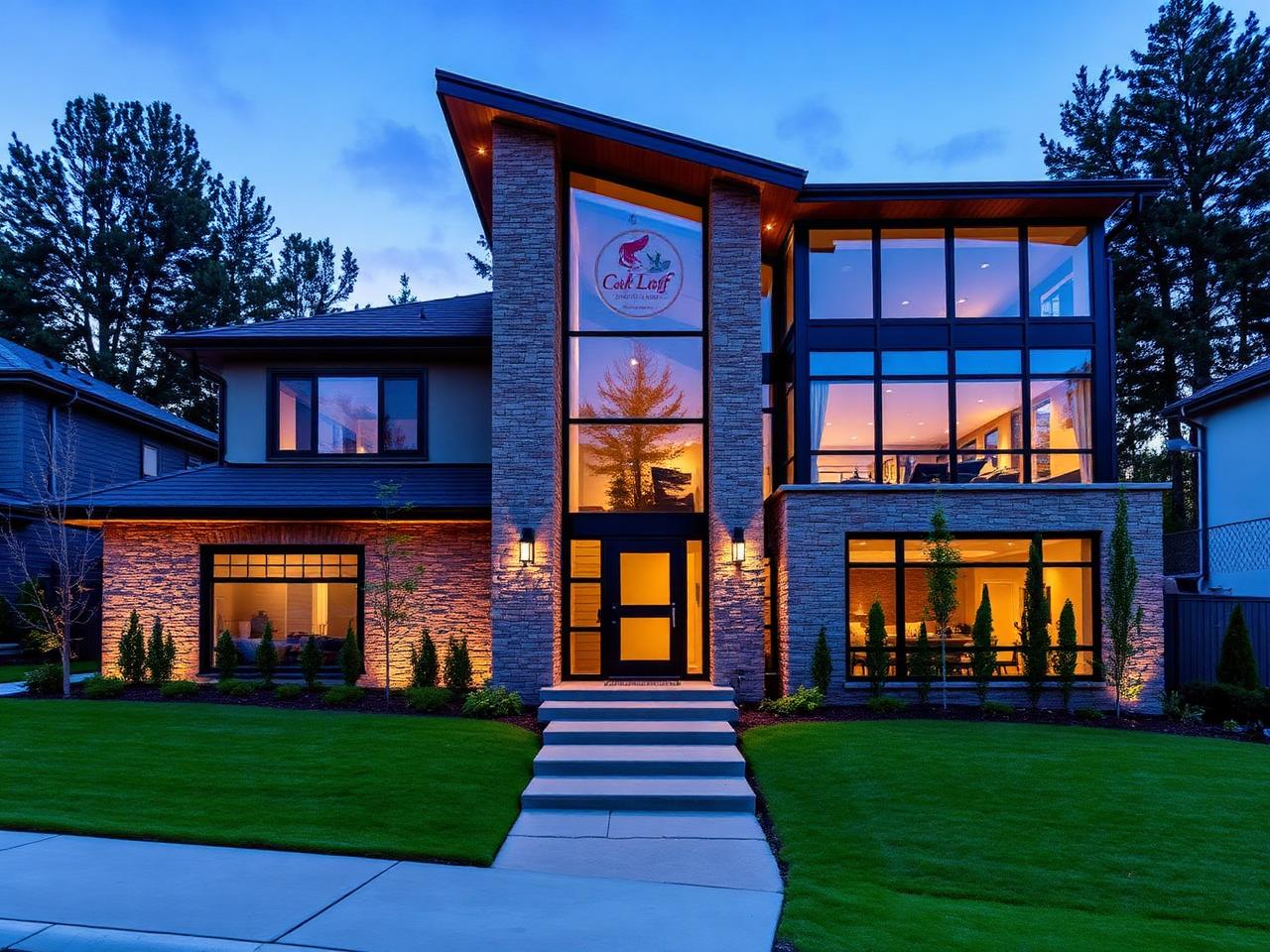 Contemporary property exterior at dusk